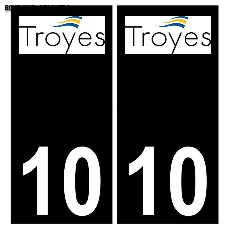 2Pcs Exquisite French license plate stickers in black and blue10 Bar-sur-Aube Troyes - aglo Bar sur aub - agglo PVC étanche