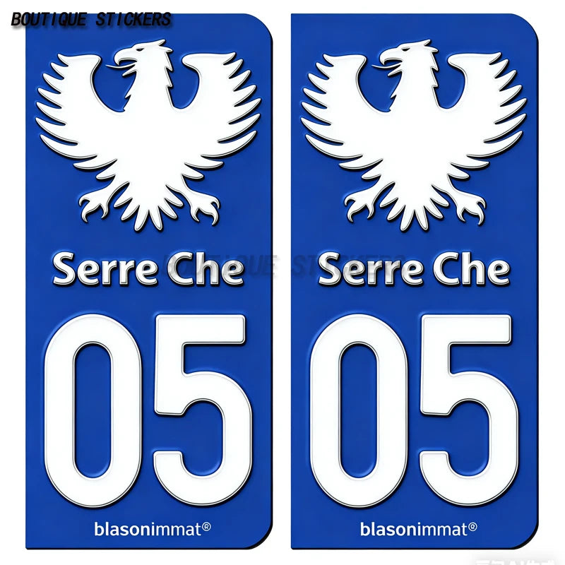 2Pcs French license plate stickers05 station Serre Chevalier, Briançon Ville, Dauphiné - armes, commune de devoluy Voiture moto