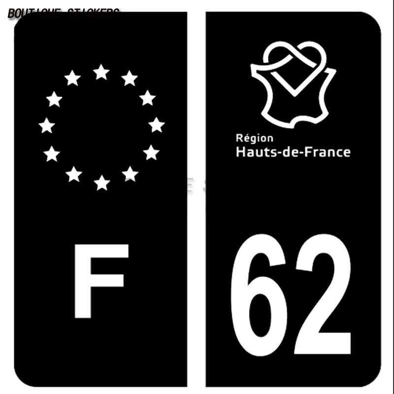 2Pcs Black/Blue Department Add Strait F62 Bell Tower Heart License Plate Stickers Off road Vehicle Waterproof PVC Stickers