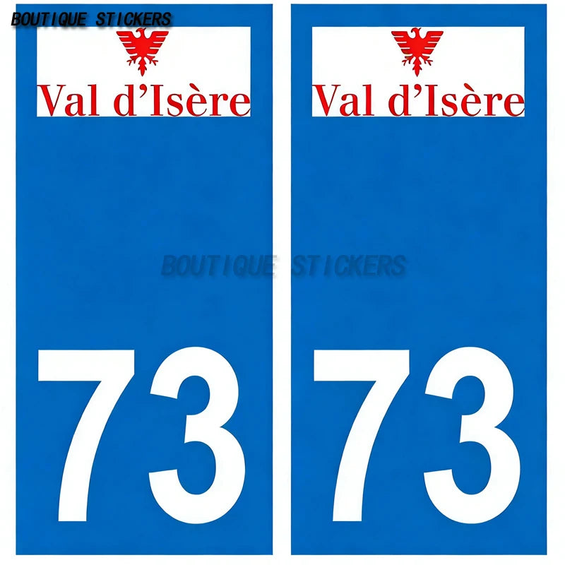 2Pcs Exquisite French licenseplate stickers in 73 Val-d'Isère - Savoie croix savoie droits - croix Savoie - Val-d'Isère logo