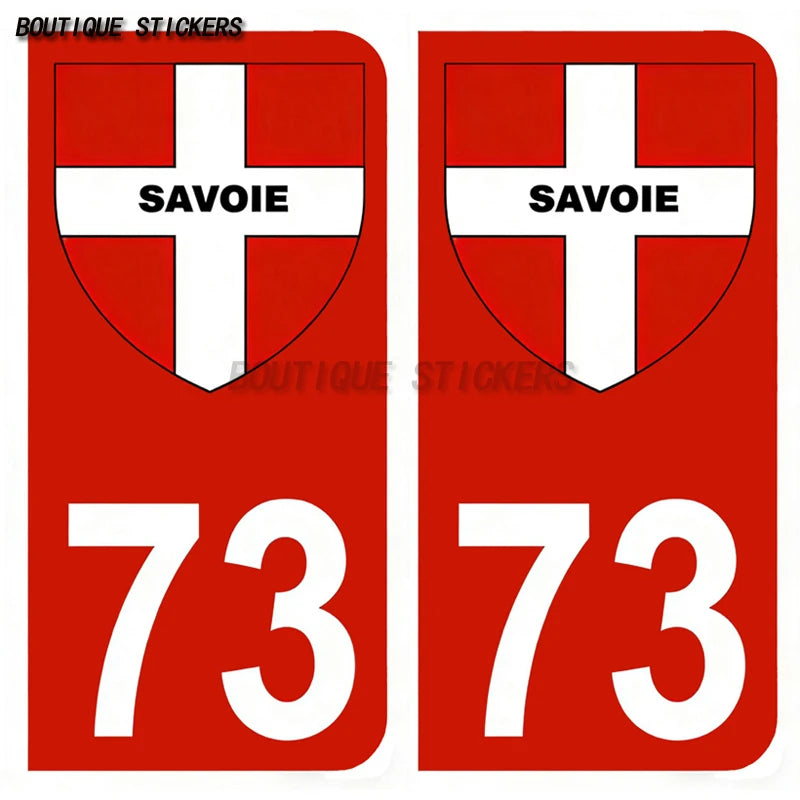 2Pcs Exquisite French licenseplate stickers in 73 Val-d'Isère - Savoie croix savoie droits - croix Savoie - Val-d'Isère logo
