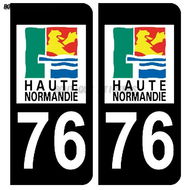 2Pcs Exquisite license plate sticker French coastal Seine Normandy F76 car off-road vehicle RV motorcycle waterproof PVC sticker