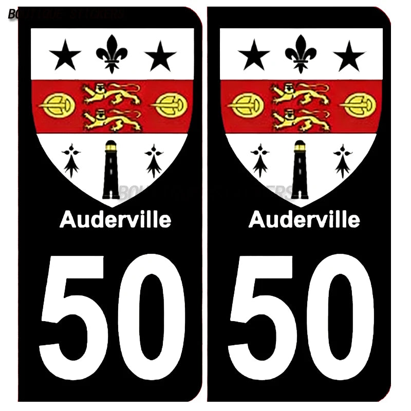 2Pcs French license plate stickers50 Coutances  Ville Coutances  Armoiries Granville  Ville Auderville blason Normandie  Drakkar