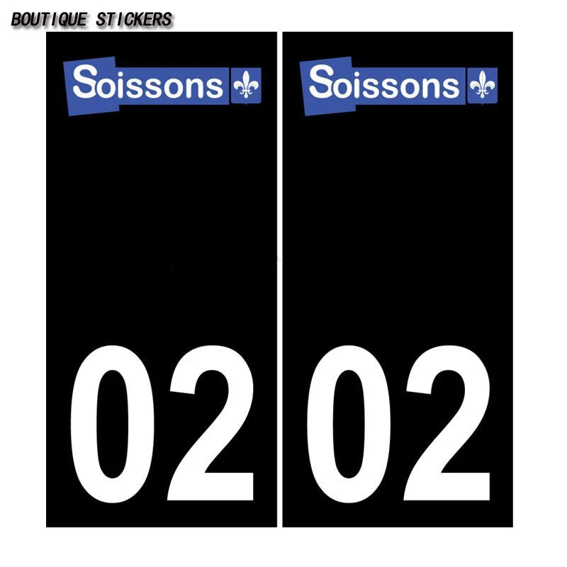 2 exquisite black license plate stickers 02 Aisne plaque blason armoiries Soissons Laon Gauchy Car and waterproof PVC stickers