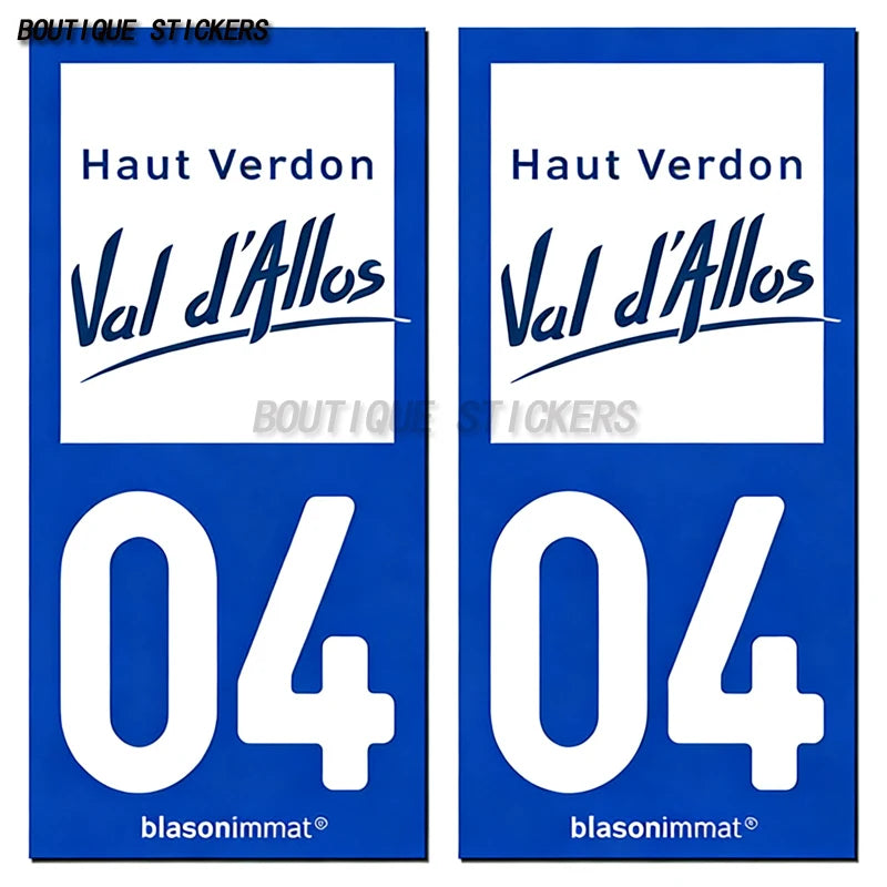 French license plate sticker on Provence Alpes 04 Manosco Alos Valley - Upper Verdun waterproof PVC car, motorcycle, RV sticker