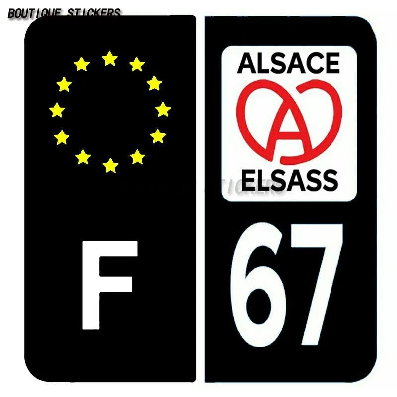 2Pcs Exquisite French license plate sticker Alsace badge flag F67 car off-road vehicle RV sticker waterproof PVC sticker