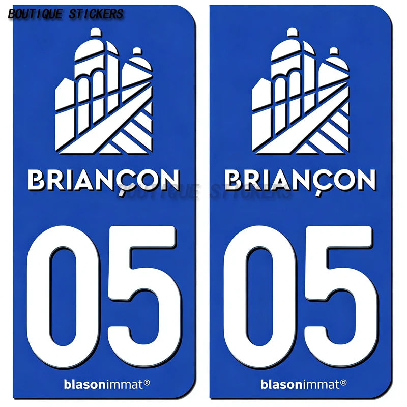 2Pcs French license plate stickers05 station Serre Chevalier, Briançon Ville, Dauphiné - armes, commune de devoluy Voiture moto