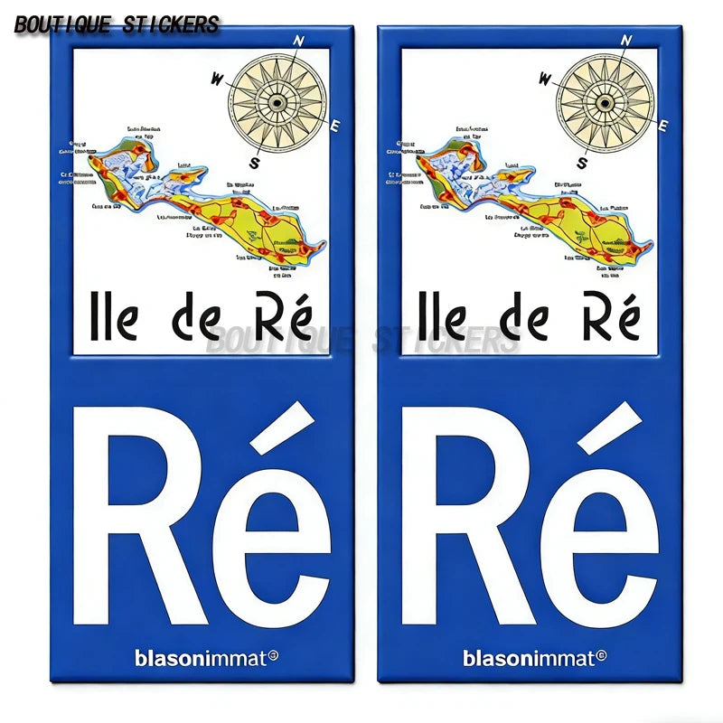 2 exquisite license plate stickers for French R é Î le de R é cars, motorcycles, off-road vehicles, RVs, waterproof PVC stickers