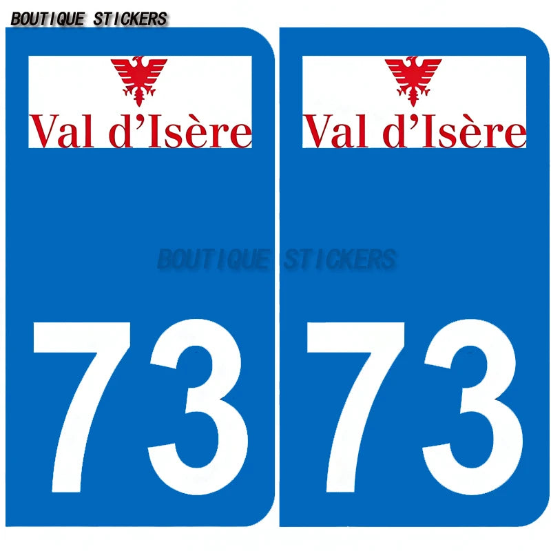 2Pcs Exquisite French licenseplate stickers in 73 Val-d'Isère - Savoie croix savoie droits - croix Savoie - Val-d'Isère logo