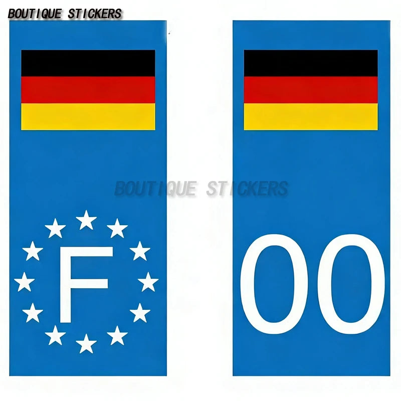 2Pcs European country flags, Switzerland, Russia, Germany, Spain, United States, license plate stickers, waterproof PVC stickers