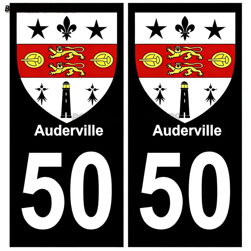 2Pcs French license plate stickers50 Coutances  Ville Coutances  Armoiries Granville  Ville Auderville blason Normandie  Drakkar