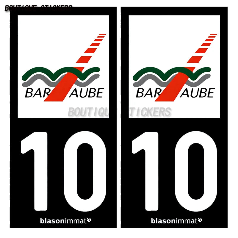2Pcs Exquisite French license plate stickers in black and blue10 Bar-sur-Aube Troyes - aglo Bar sur aub - agglo PVC étanche