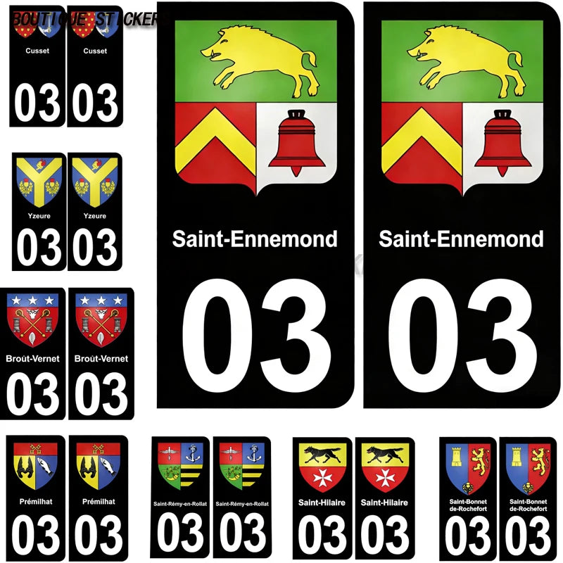 License Plate Stickers France03 Vichy Yzeure Moulins Cusset Saint-Germain-des-Fossés blason Saint-Bonnet-de Prémilhat Broût