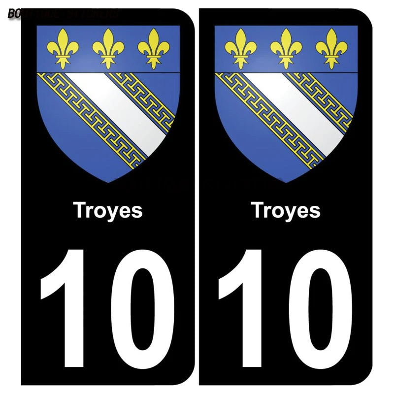 2Pcs Exquisite French license plate stickers in black and blue10 Bar-sur-Aube Troyes - aglo Bar sur aub - agglo PVC étanche