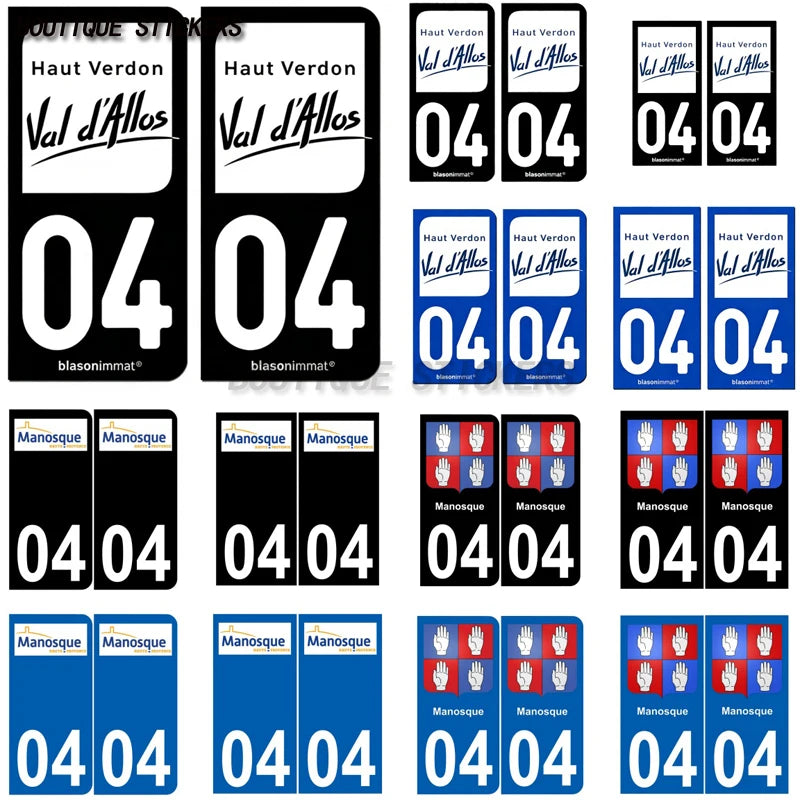French license plate sticker on Provence Alpes 04 Manosco Alos Valley - Upper Verdun waterproof PVC car, motorcycle, RV sticker