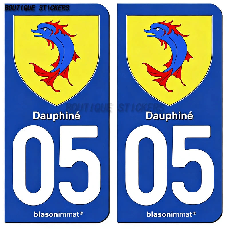 2Pcs French license plate stickers05 station Serre Chevalier, Briançon Ville, Dauphiné - armes, commune de devoluy Voiture moto