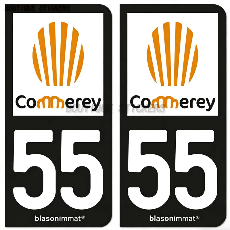 2Pcs Exquisite French license plate stickers in black and blue55 Commercy - Ville 55 Meuse Armoiries Car waterproof PVC sticker