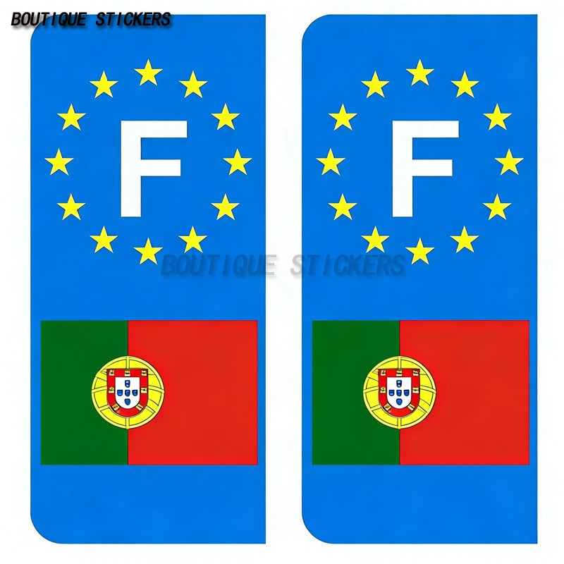 2Pcs Plaque d'immatriculation autocollant UE France Portugal drapeau imperméable à l'eau PVC voiture motocross autocollant