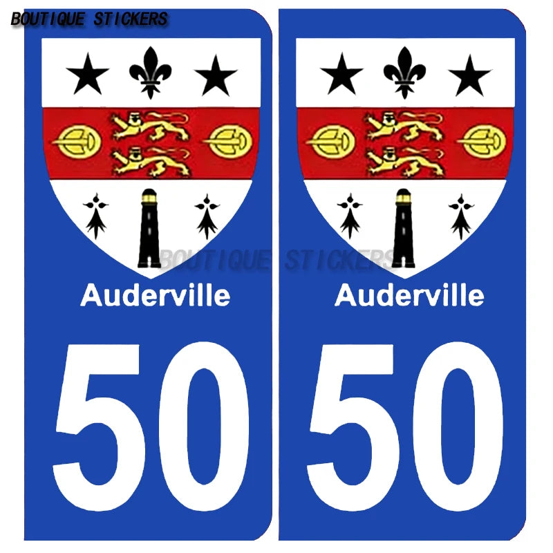 2Pcs French license plate stickers50 Coutances  Ville Coutances  Armoiries Granville  Ville Auderville blason Normandie  Drakkar