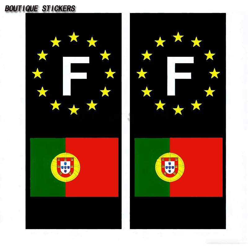 2Pcs Plaque d'immatriculation autocollant UE France Portugal drapeau imperméable à l'eau PVC voiture motocross autocollant