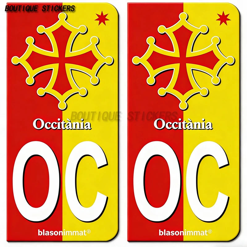 2 exquisite license plate stickers, French OC Occitanie car, motorcycle, off-road vehicle, RV waterproof PVC stickers
