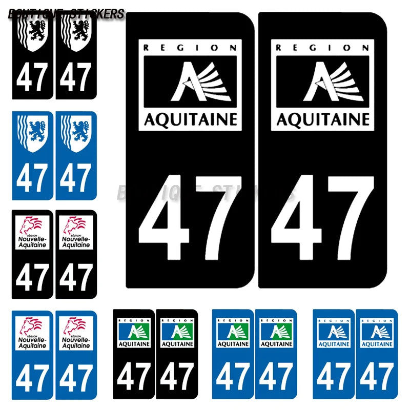 Exquisite license plate sticker logo area+F license plate 47 Nouvelle Aquitaine department F+47 2009, 2018  waterproof PVC decal