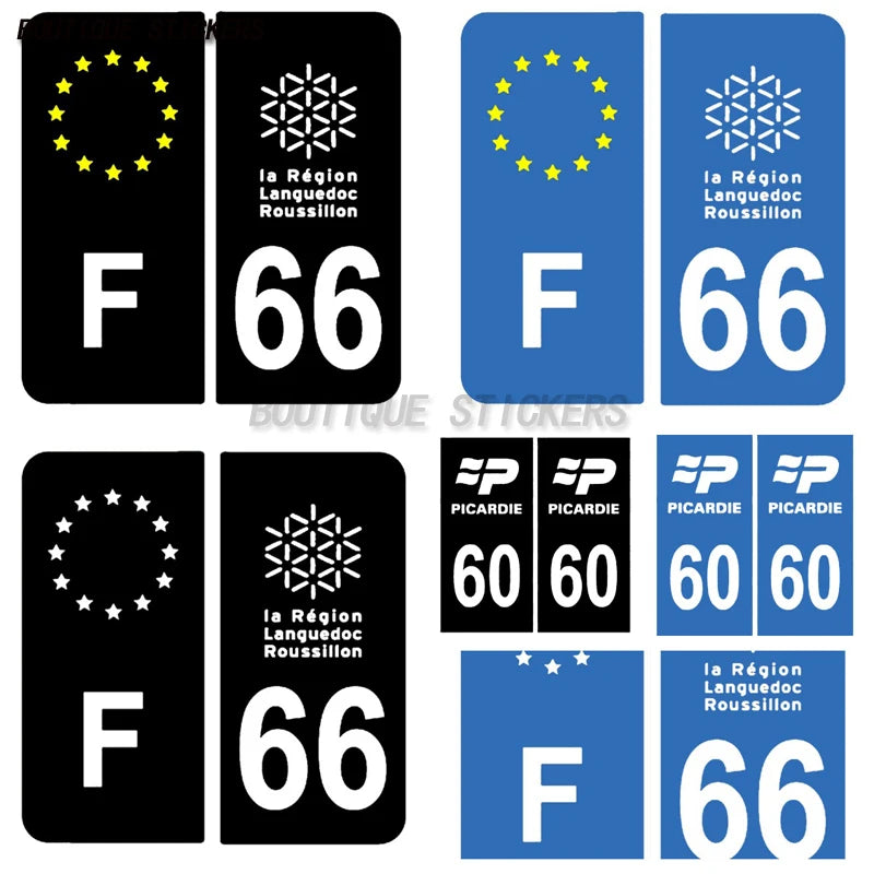 2Pcs  French license plate sticker, F66 in Occitanie region, 60 in Picardy region, waterproof PVC sticker
