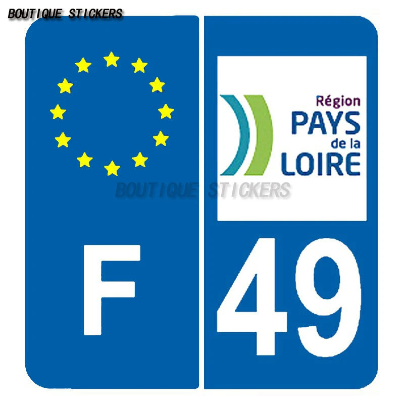 2Pcs Exquisite license plate stickers F license plate department 49 district car truck RV camping car waterproof PVC stickers