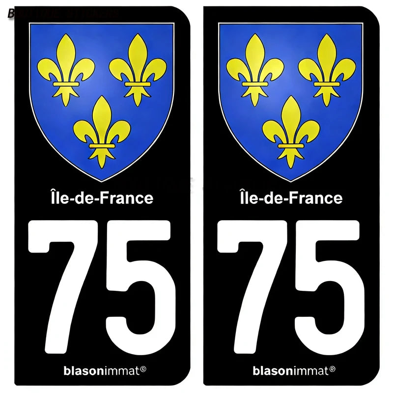 Autocollant plaque d'immatriculation France 75 Ile de France - Armoiries  Paris - Armoiries blason armoiries département droits
