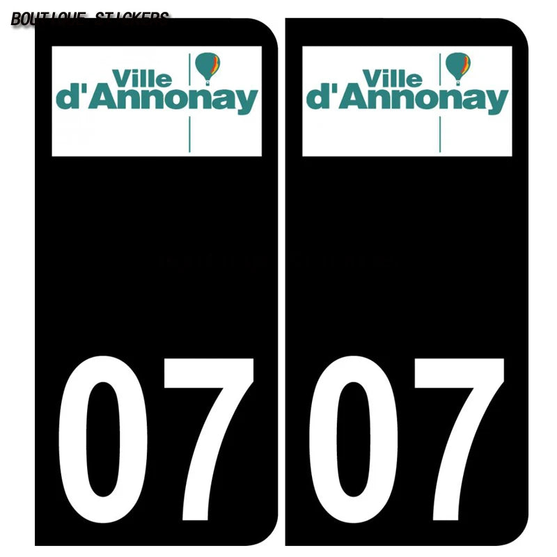 2PcsExquisite French licenseplate stickers in 07Vallon-Pont-d'Arc - Armoiries - Privas - Aubenas-Annonay Auto MotoPVCautocollant