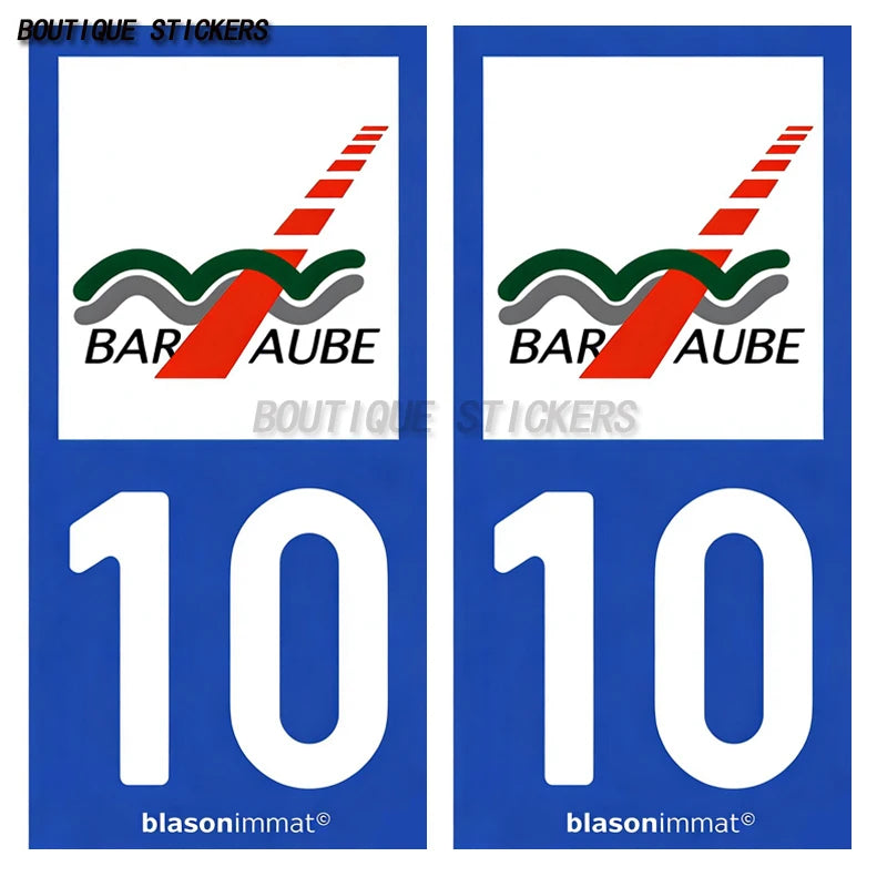 2Pcs Exquisite French license plate stickers in black and blue10 Bar-sur-Aube Troyes - aglo Bar sur aub - agglo PVC étanche