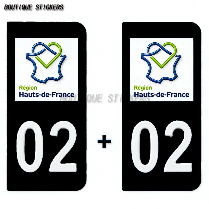 2 exquisite black license plate stickers 02 Aisne plaque blason armoiries Soissons Laon Gauchy Car and waterproof PVC stickers
