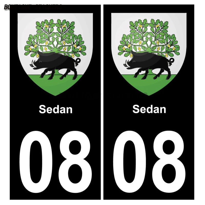 2Pcs Fine plaque d'immatriculation française autocollant noir bleu 08 Sedan-Ville  Rethel Givet logo Voiture moto PVC étanche