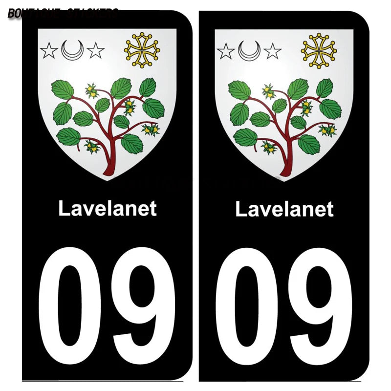 2Pcs Exquisite French license plate stickers in black and blue09 Lavelanet  Pamiers Saint-Girons Voiture moto PVC étanche
