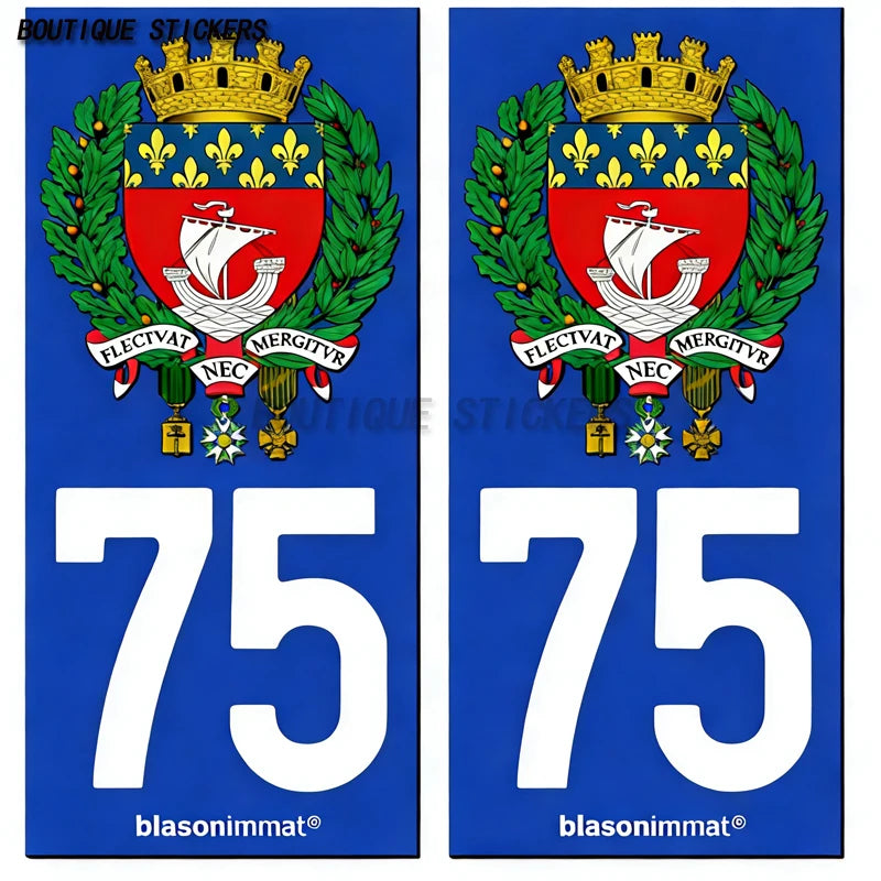 Autocollant plaque d'immatriculation France 75 Ile de France - Armoiries  Paris - Armoiries blason armoiries département droits