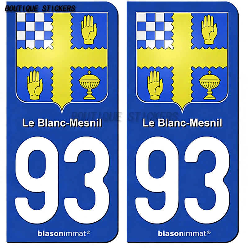 2Pcs French 93 Area License Plate Stickers Ile de France City PVC Car Moto Decals