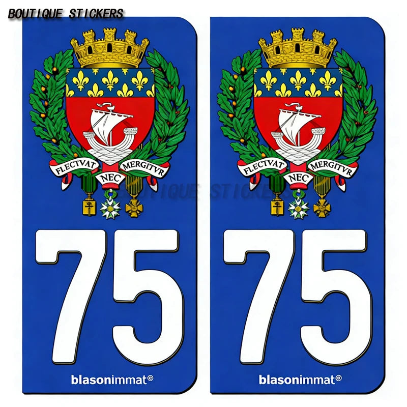 Autocollant plaque d'immatriculation France 75 Ile de France - Armoiries  Paris - Armoiries blason armoiries département droits