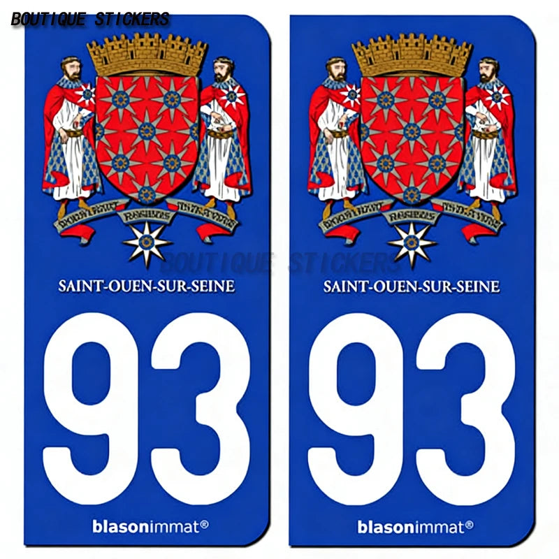 2Pcs French 93 Area License Plate Stickers Ile de France City PVC Car Moto Decals