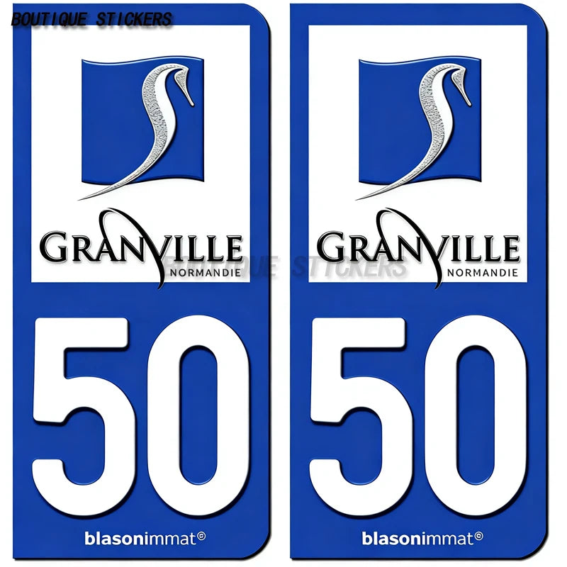 2Pcs French license plate stickers50 Coutances  Ville Coutances  Armoiries Granville  Ville Auderville blason Normandie  Drakkar