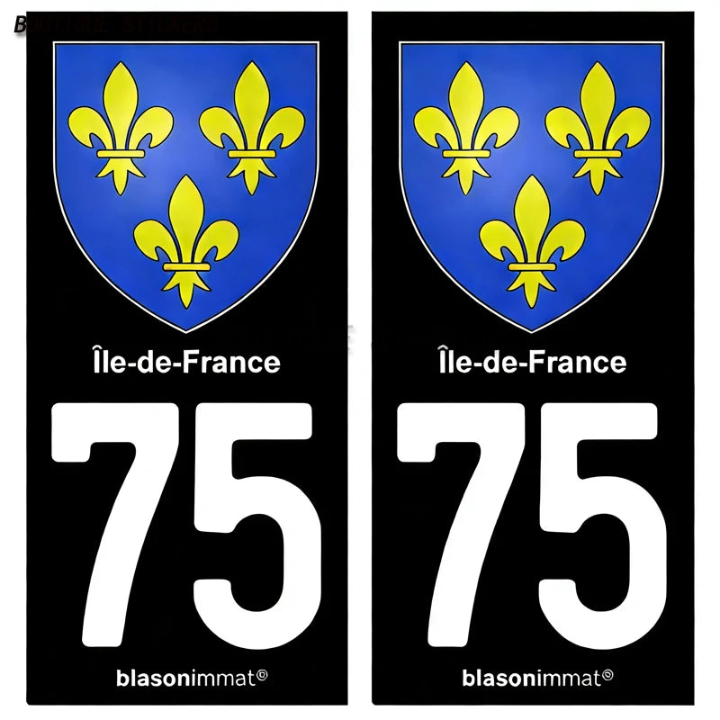 Autocollant plaque d'immatriculation France 75 Ile de France - Armoiries  Paris - Armoiries blason armoiries département droits
