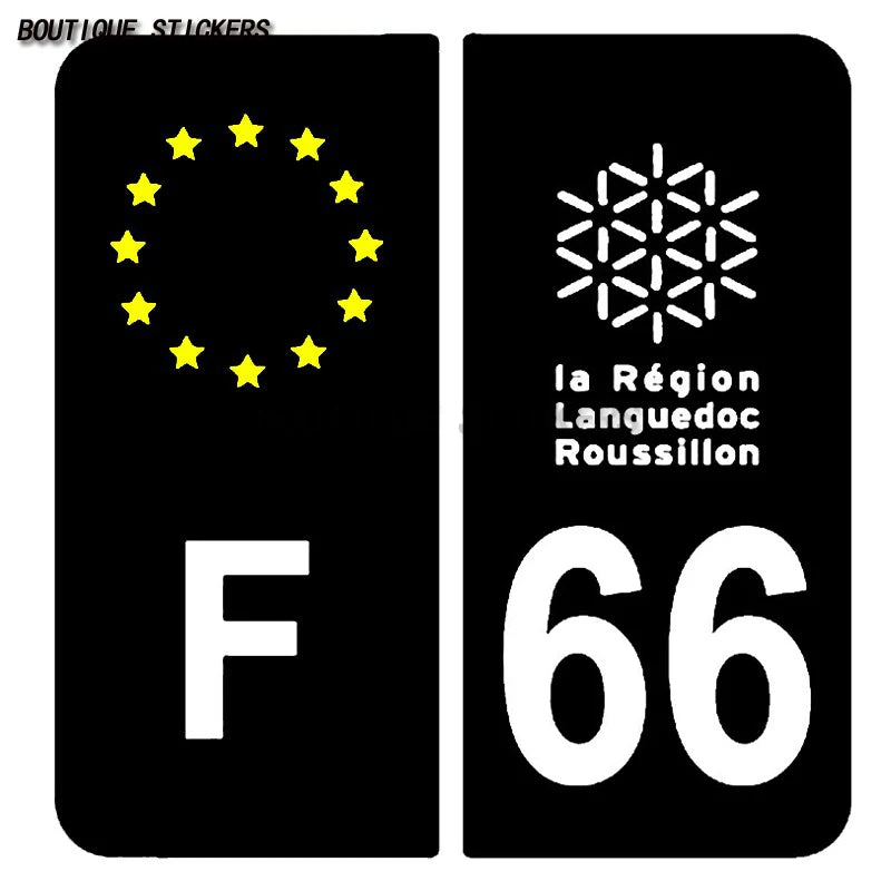 2Pcs  French license plate sticker, F66 in Occitanie region, 60 in Picardy region, waterproof PVC sticker