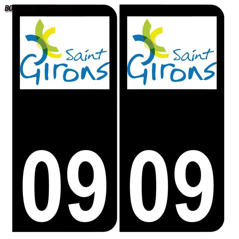 2Pcs Exquisite French license plate stickers in black and blue09 Lavelanet  Pamiers Saint-Girons Voiture moto PVC étanche