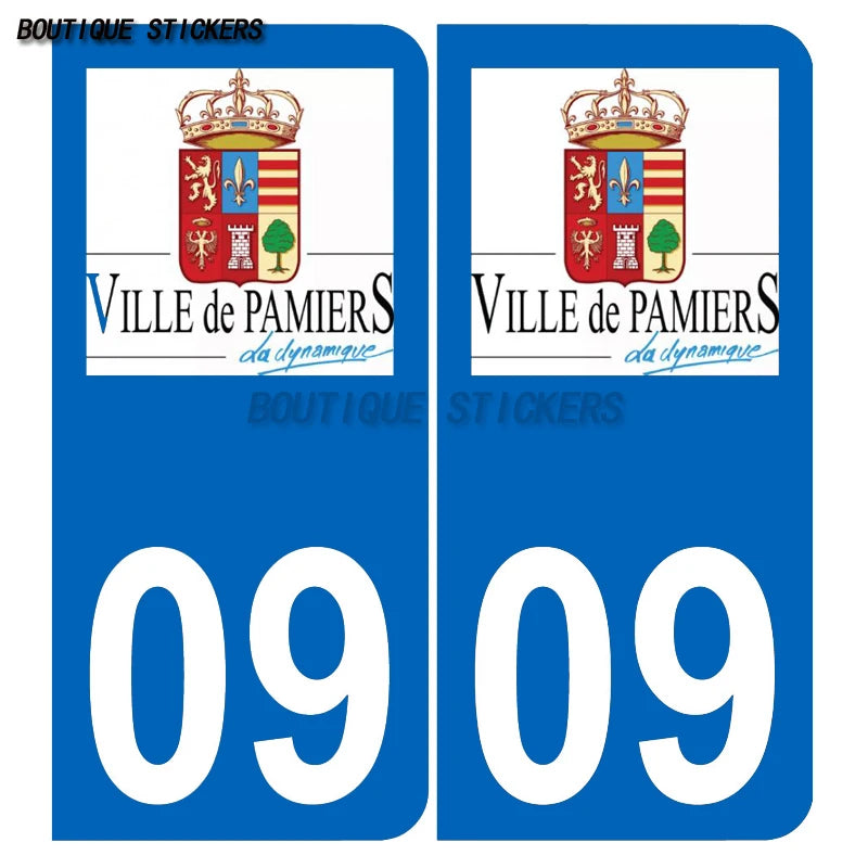 2Pcs Exquisite French license plate stickers in black and blue09 Lavelanet  Pamiers Saint-Girons Voiture moto PVC étanche