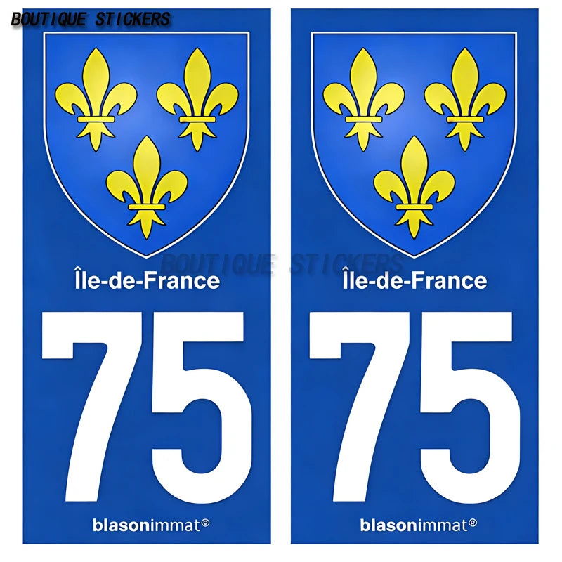 Autocollant plaque d'immatriculation France 75 Ile de France - Armoiries  Paris - Armoiries blason armoiries département droits