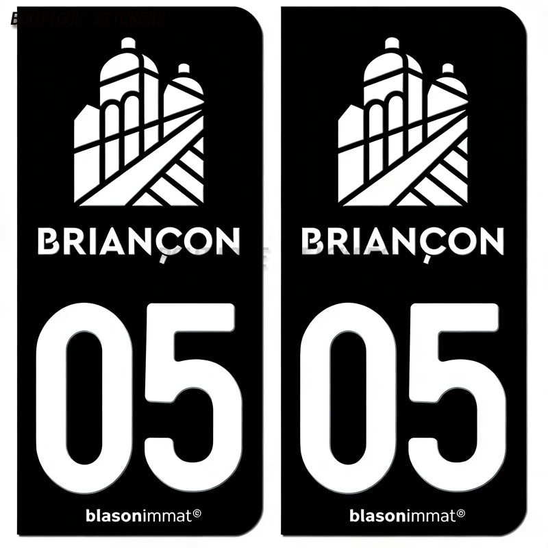 2Pcs French license plate stickers05 station Serre Chevalier, Briançon Ville, Dauphiné - armes, commune de devoluy Voiture moto