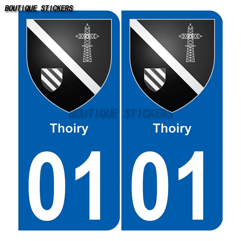 2 blue rounded license plate stickers01 Nantua -Armoiries Oyonnax Thoiry Trévoux Montluel Viriat  Péronnas Lagnieu Viriat ville