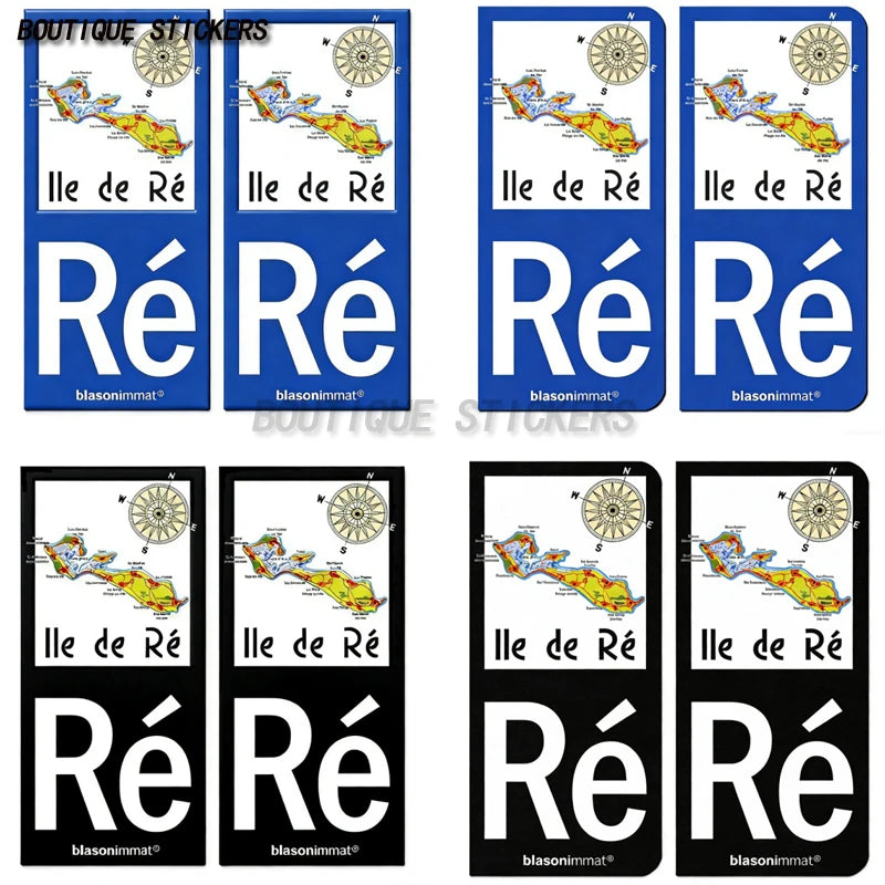2 exquisite license plate stickers for French R é Î le de R é cars, motorcycles, off-road vehicles, RVs, waterproof PVC stickers