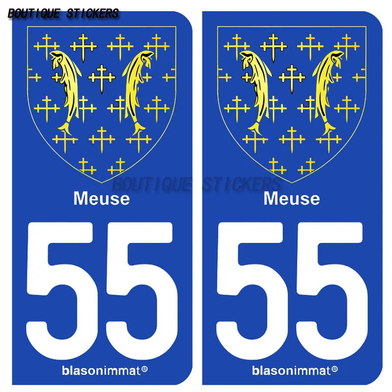 2Pcs Exquisite French license plate stickers in black and blue55 Commercy - Ville 55 Meuse Armoiries Car waterproof PVC sticker