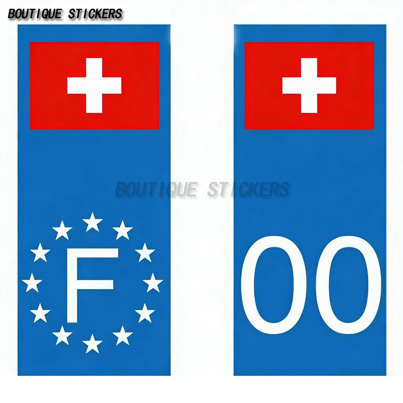 2Pcs European country flags, Switzerland, Russia, Germany, Spain, United States, license plate stickers, waterproof PVC stickers