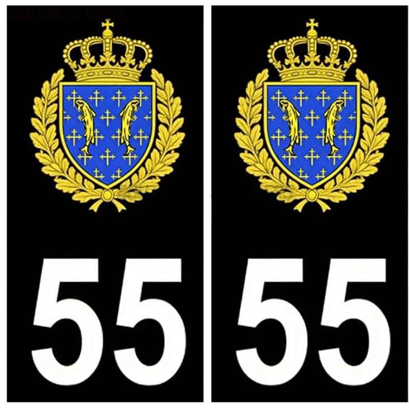 2Pcs Exquisite French license plate stickers in black and blue55 Commercy - Ville 55 Meuse Armoiries Car waterproof PVC sticker